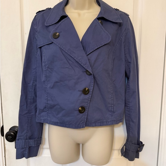 Caslon Cropped Trench Jacket Blue Cotton Utility Coat M - Picture 2 of 9